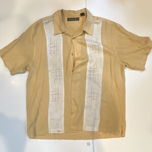 The Havanera Shirt Co. XL Beige Embroidered Lightweight Button-Up Shirt